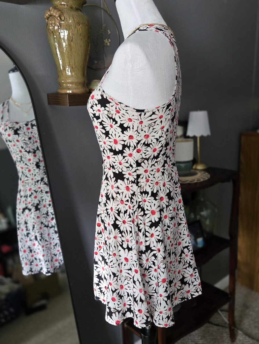 Vintage 90s Wet Seal Daisy Floral Button Front Halter Mini Dress - Picture 2 of 11